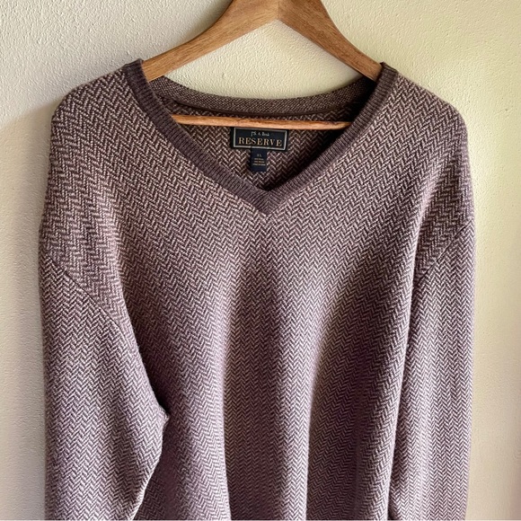 JoS. A. Bank Reserve Wool Blend V Neck Sweater. Brown and Tan Herringbone. XL - Picture 4 of 13
